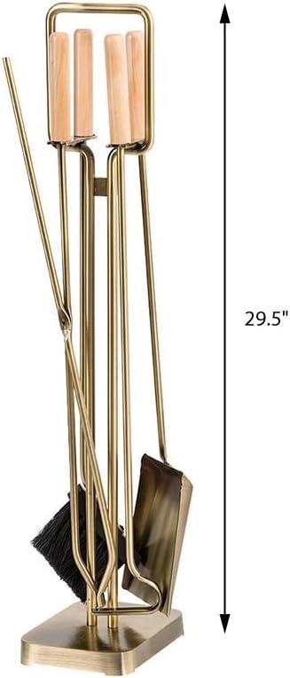 Modern Ember Levi 29.5" H 5 Piece Fireplace Tool Set inch Aged Brass - Black