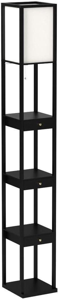 Brightech Maxwell 72" Traditional LED Shelf Floor Lamp with Black Finish, 4 Built-In Shelves, 3 Storage Drawers, Bulb Included
