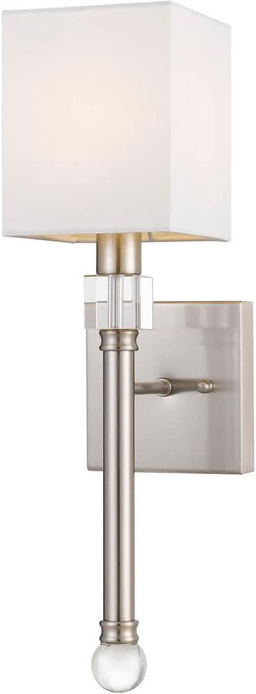 Elegant Satin Nickel Wall Sconce with Crystal Ornaments and Square Hardback Shade