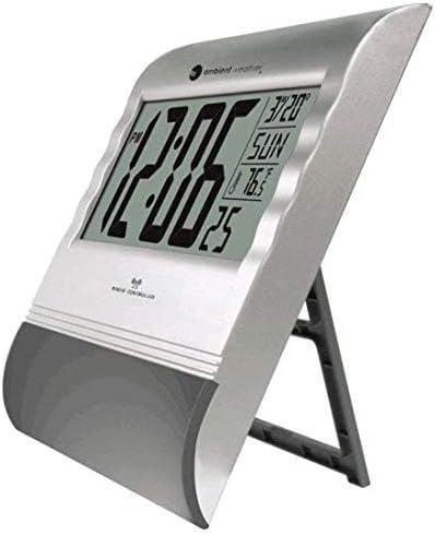 Ambient Weather RC-9362 Silver Atomic Digital Wall Clock with Temperature