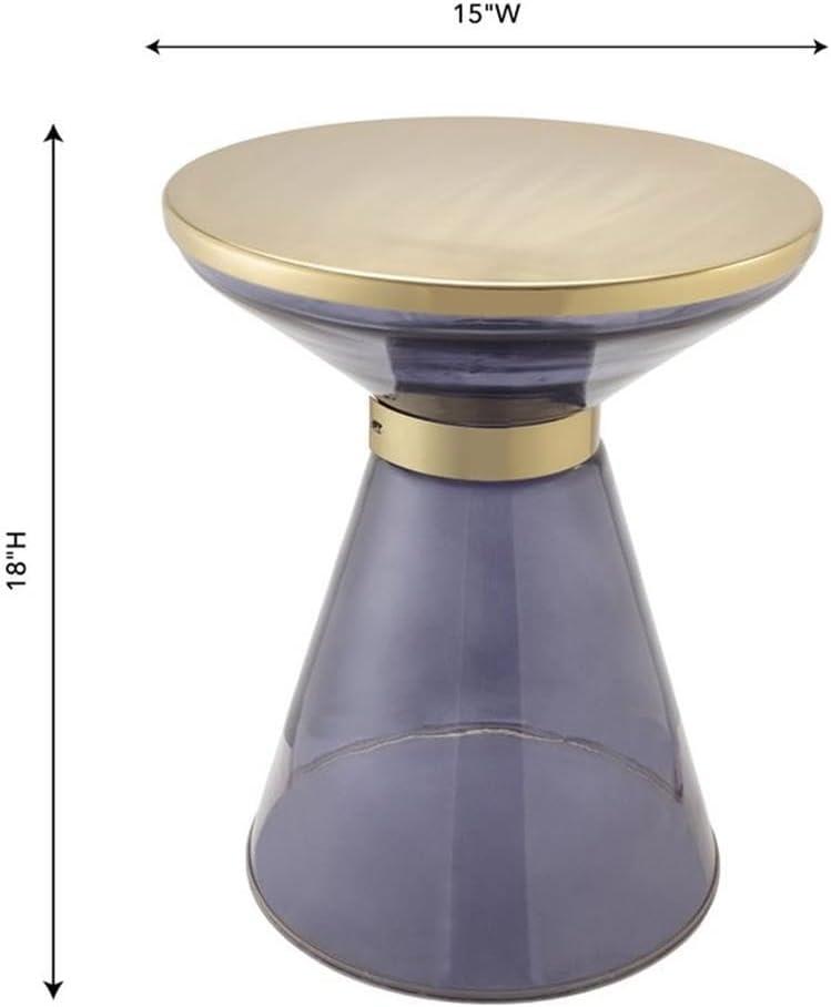 TOV Furniture Coral Transparent Blue Glass Round Side Table with Gold Iron Table Top