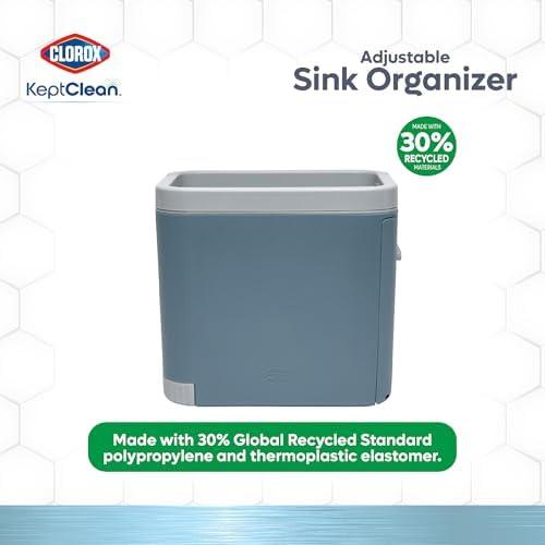 Ginsey 59360 Clorox KeptClean Kitchen Sink Organizer – Space-Saving Organization of Dish Soap, Scrub Brushes, and Dish Towels, Fold-Down Shelf for Sponges and Jewelry, Drainage Tray – Steel