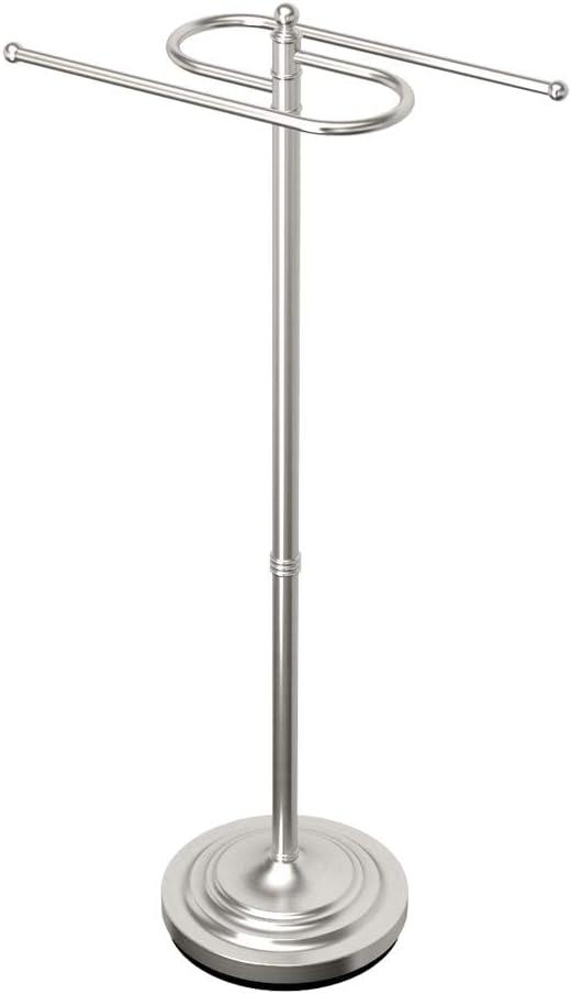 Satin Nickel Freestanding Double Towel Rack with Weighted Base