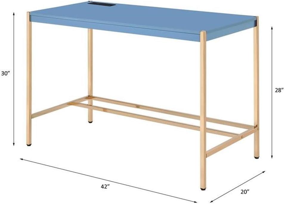 42" Midriaks Writing Desk Navy Blue/Gold Finish - Acme Furniture: Chic Office Furniture with USB Ports