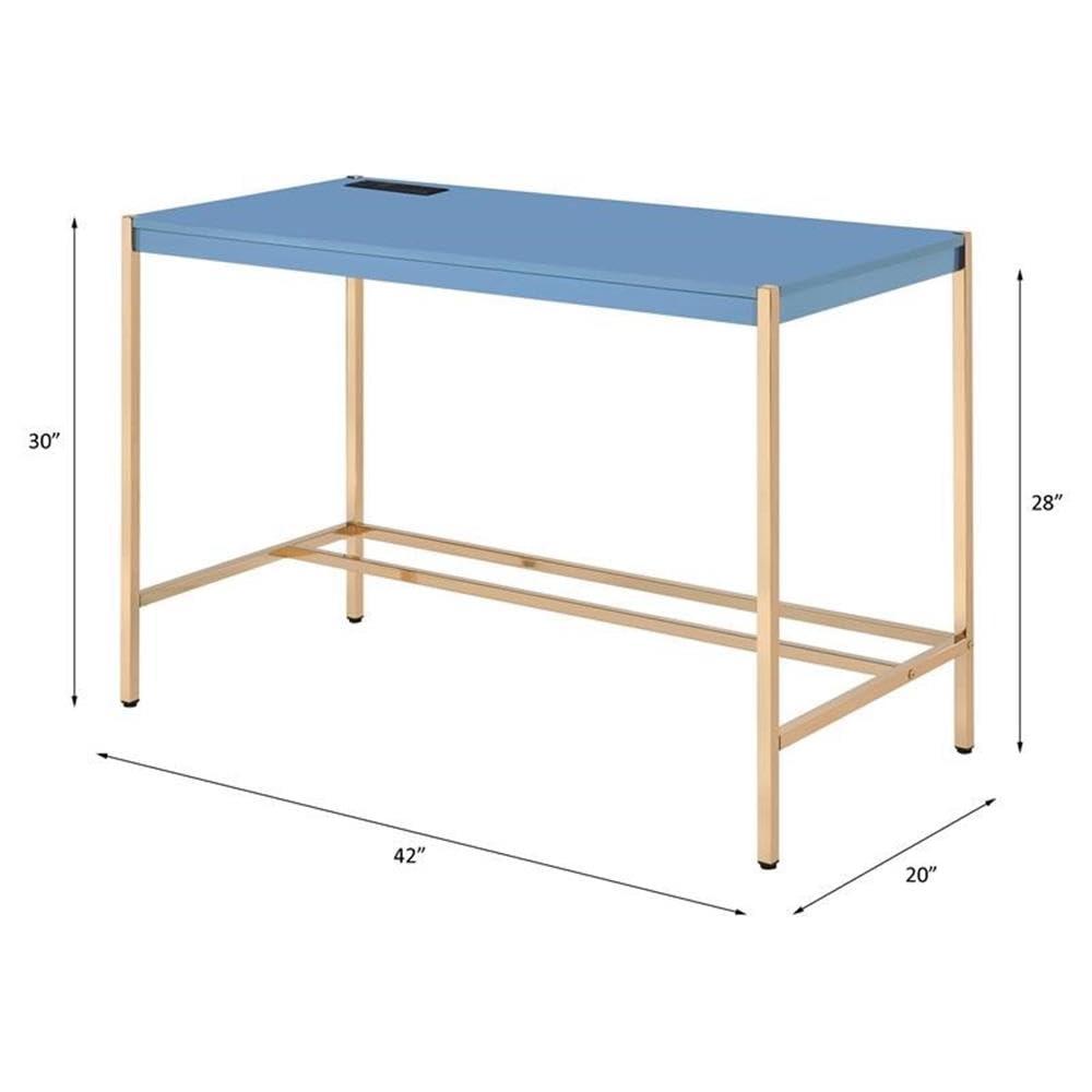 Mercer41 Navy Blue and Gold Writing Desk with USB Ports, Modern Design for Enhanced Workspace and Connectivity