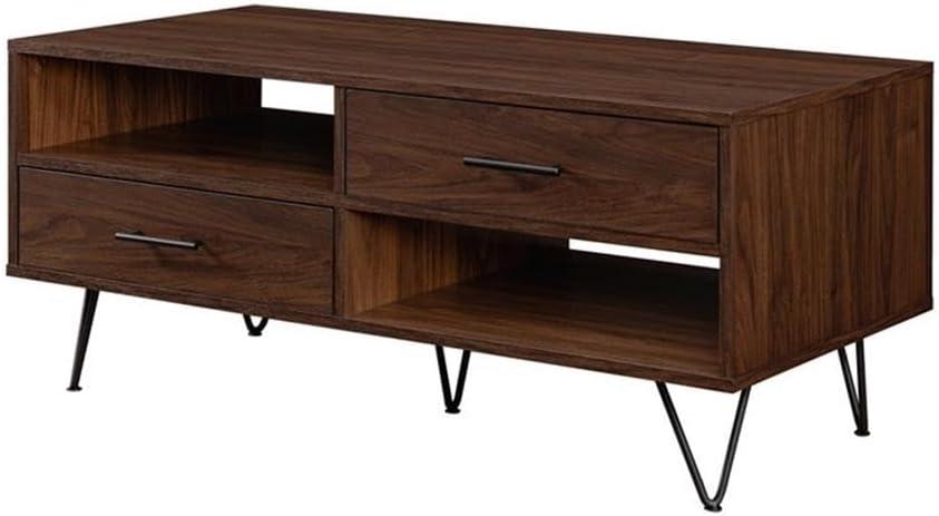 42" 2-Drawer Wood Coffee Table with Hairpin Legs - Dark Walnut/ Black