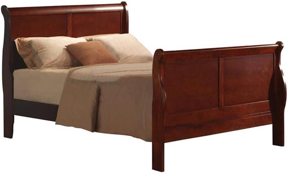 Traditional Style Twin Size Wooden Sleigh Bed Cherry Brown- Saltoro Sherpi