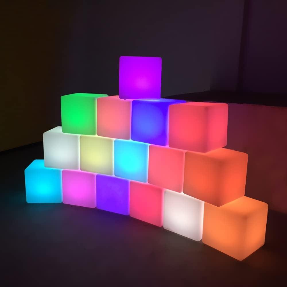 8-Inch RGB Color-Changing LED Cube Lamp with Remote