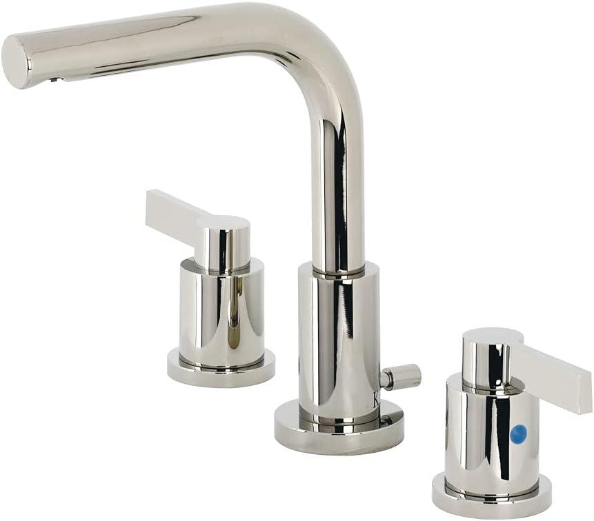 Kingston Brass NuvoFusion Two-Handle 3-Hole Deck Mount Widespread Bathroom Faucet with Brass Pop-Up Drain