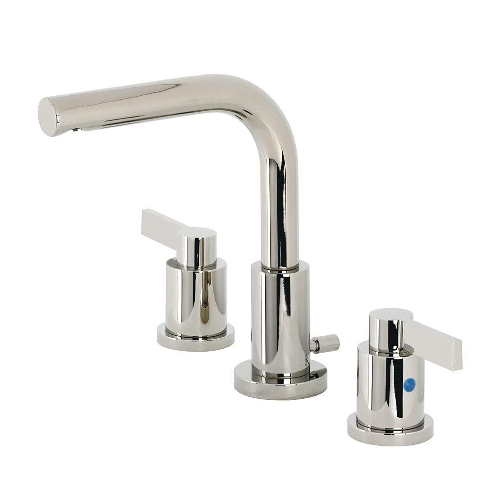 Kingston Brass NuvoFusion Two-Handle 3-Hole Deck Mount Widespread Bathroom Faucet with Brass Pop-Up Drain