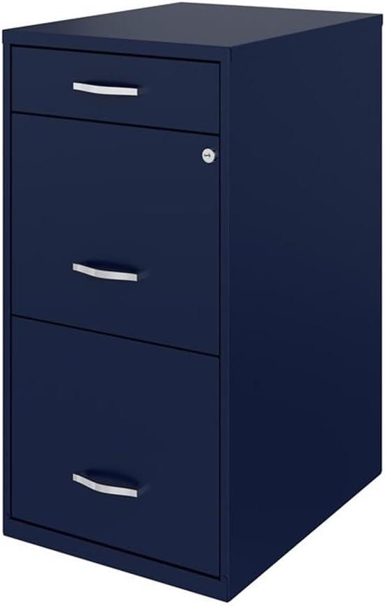 Space Solutions 18" Deep 3 Drawer Metal Organizer File Cabinet with Pencil Drawer Navy Blue: Office Storage, Steel Frame