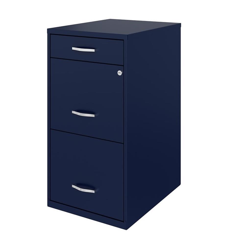 Space Solutions 18" Deep 3 Drawer Metal Organizer File Cabinet with Pencil Drawer Navy Blue: Office Storage, Steel Frame