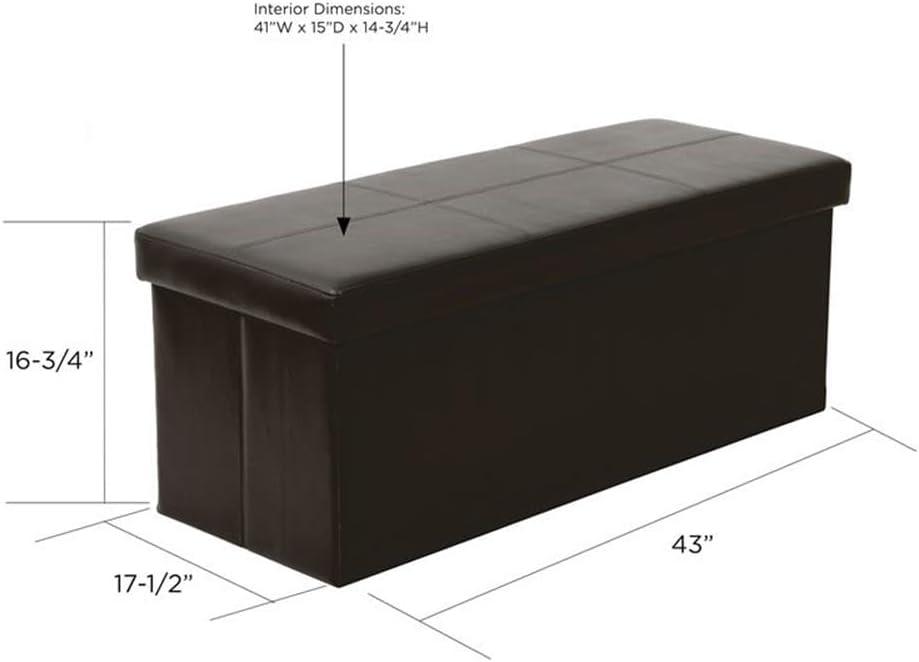 Dark Brown Tufted Faux Leather Foldable Storage Bench