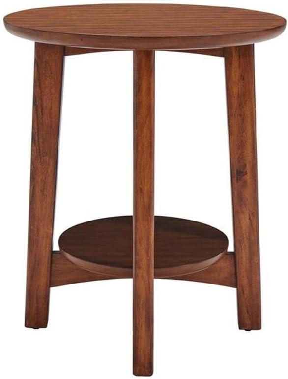 Monterey Round Mid Century Modern Wood End Table Chestnut - Alaterre Furniture: Tapered Legs, Floating Shelf