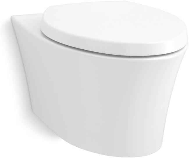 White Wall-Hung Elongated Ceramic Toilet with Skirted Trapway