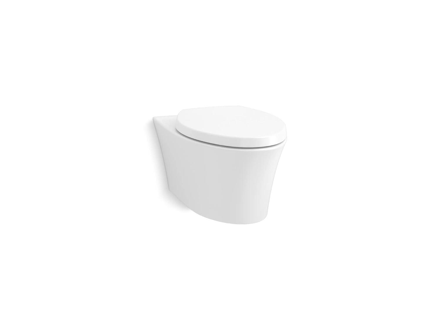 White Wall-Hung Elongated Ceramic Toilet with Skirted Trapway