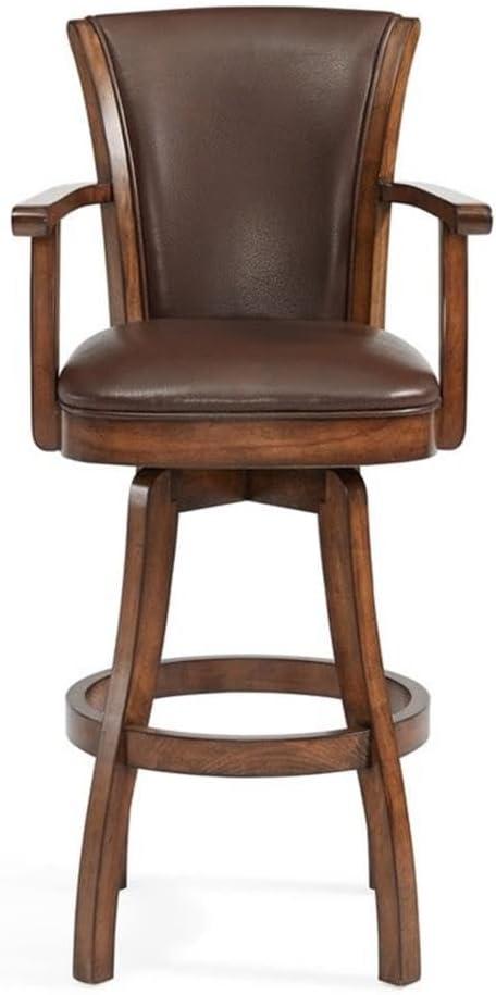 Raleigh Arm 26" Counter Height Swivel Wood Barstool in Chestnut Finish and Kahlua Faux Leather