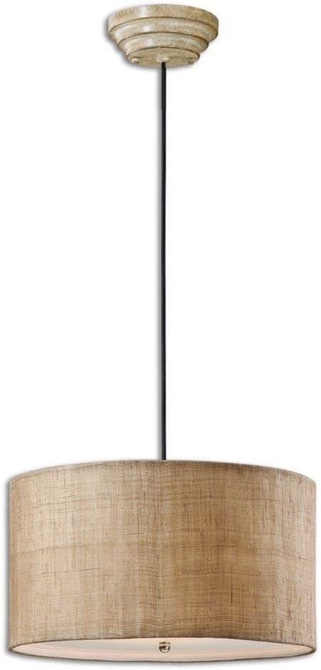 Uttermost Pendant Light 22" Wide Farmhouse Frosted Glass Burlap Weave Drum Shade Fixture for Dining Room House Kitchen Entryway