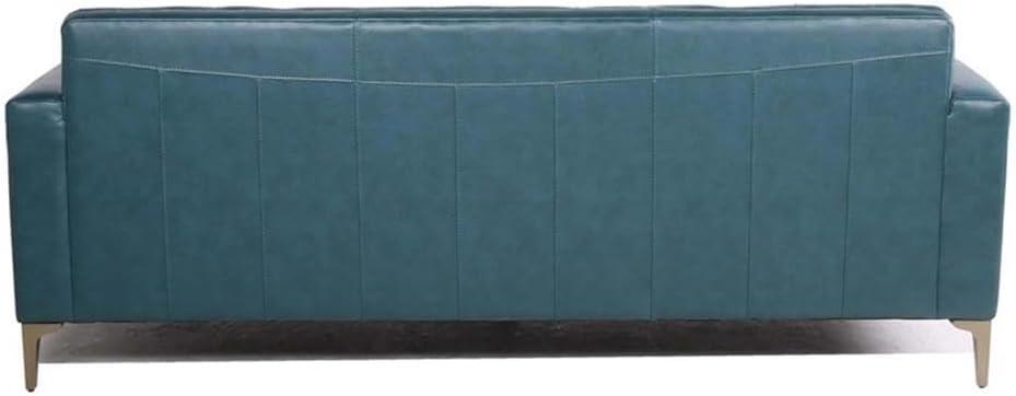 Turquoise Leather Tufted Sofa with Removable Cushions