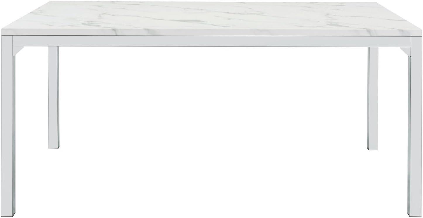 Coaster Athena Rectangle Metal Dining Table with Marble Top in Chrome
