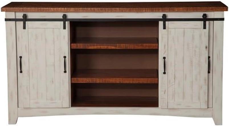 Taos 65" Solid Wood TV Stand Antique White and Honey Finish - Martin Svensson Home