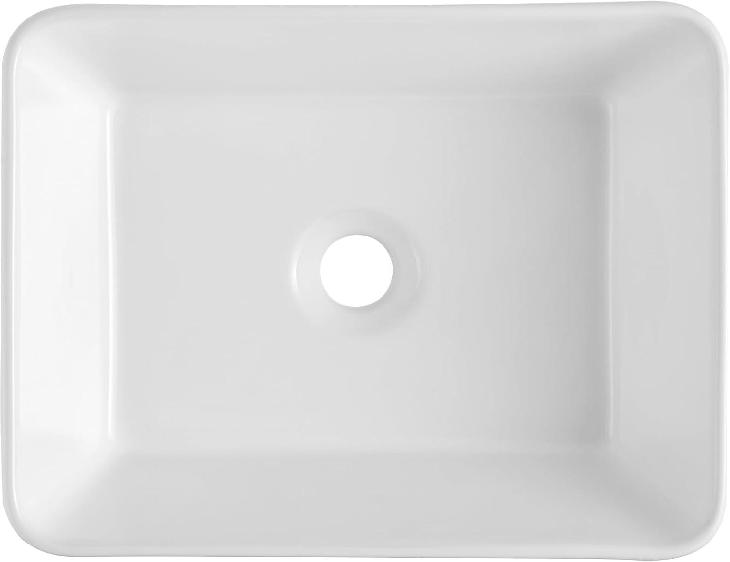 White Ceramic 16" x 12" Rectangular Above-Counter Vessel Sink