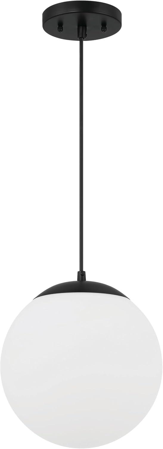 Flat Black and White Glass Globe Pendant Light