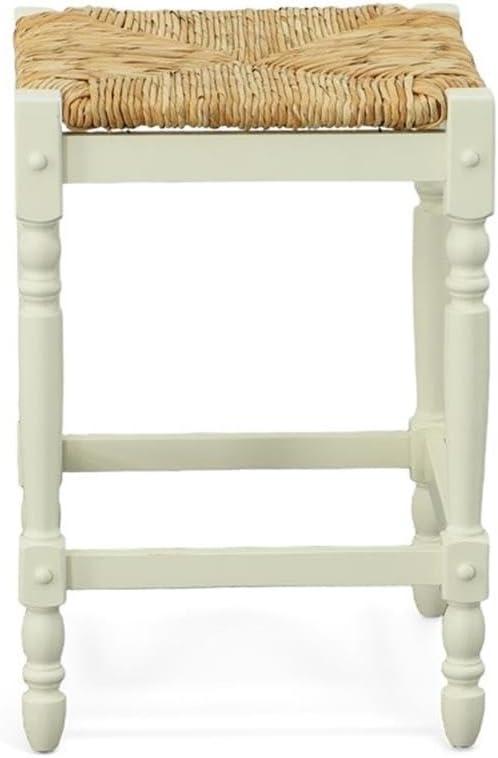 Rustic Farmhouse White Wood Backless Counter Stool