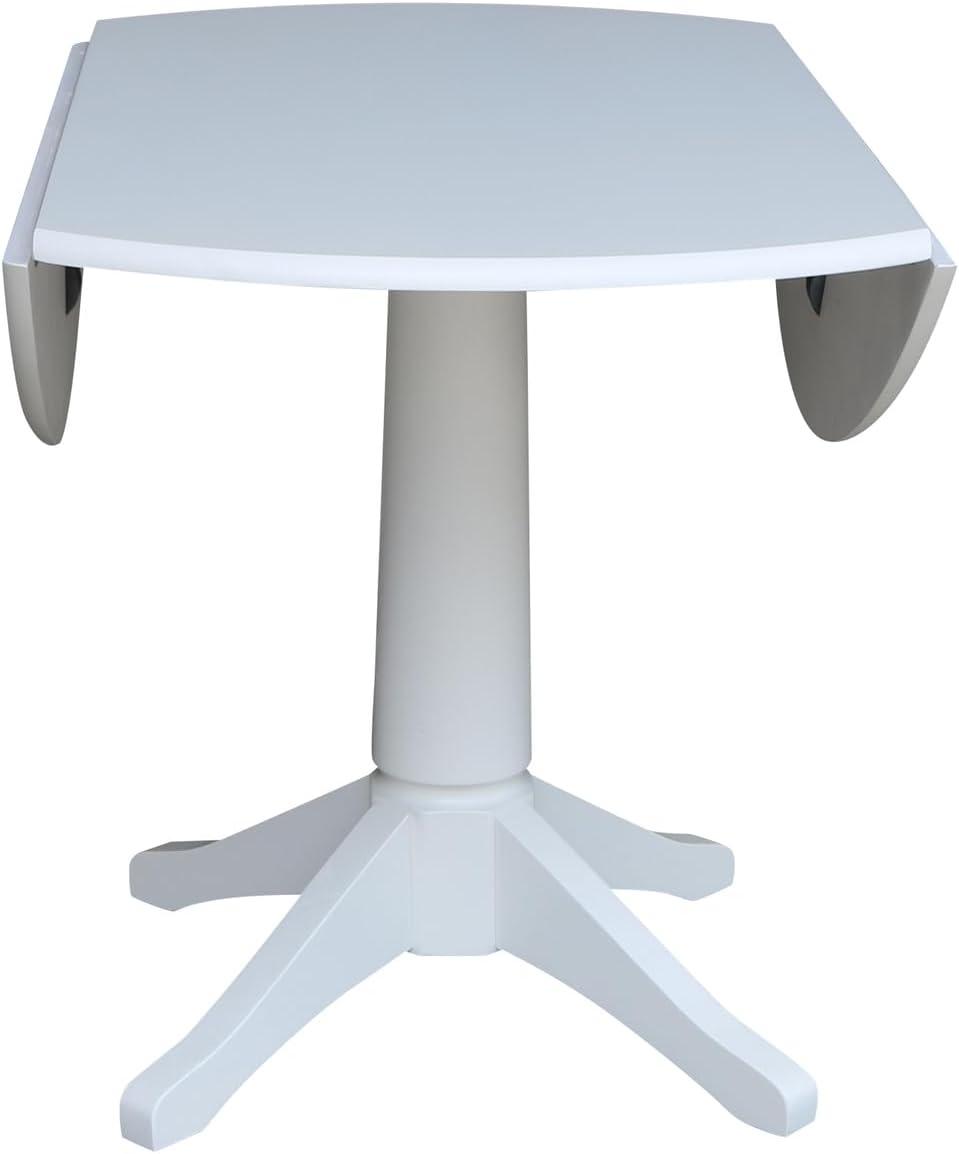 Elegant White 42" Round Solid Wood Extendable Pedestal Dining Table