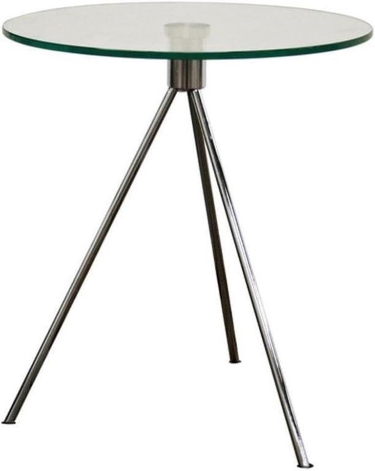 Triplet Round Glass Top End Table with Tripod Base - Baxton Studio: Brushed Steel, Modern Bedside Accent Table