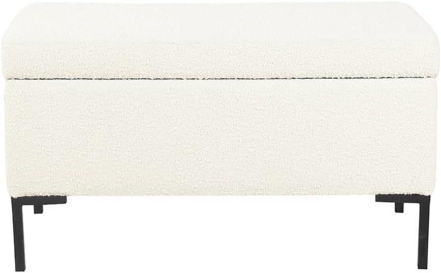 Medium Storage Bench with Metal Legs Cream Boucle - HomePop: Upholstered Rectangle for Modern Decor, Seats 2