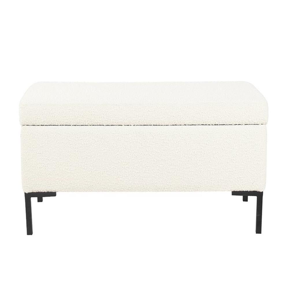 Medium Storage Bench with Metal Legs Cream Boucle - HomePop: Upholstered Rectangle for Modern Decor, Seats 2