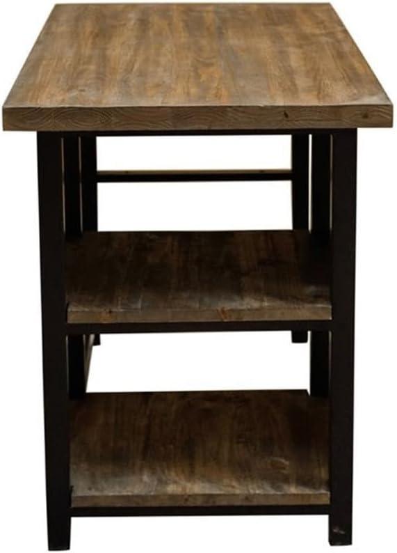 Pomona Writing Desk with Two Shelves Metal and Solid Wood Natural - Alaterre Furniture: Modern Style, Open Storage, Home Office
