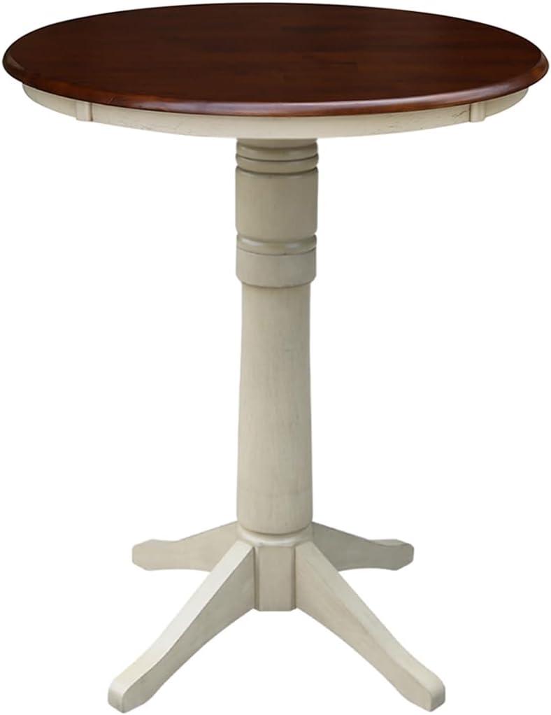 30" Round Pedestal Bar Height Table - Almond/Espresso