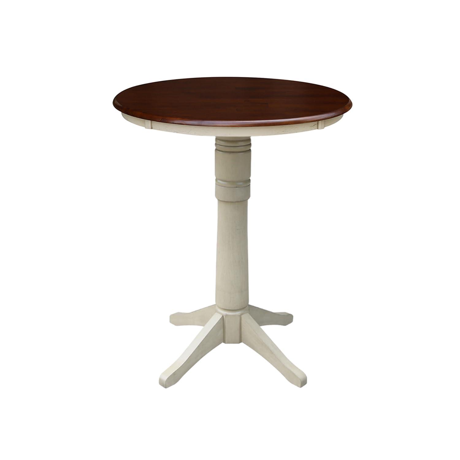 30" Round Pedestal Bar Height Table - Almond/Espresso