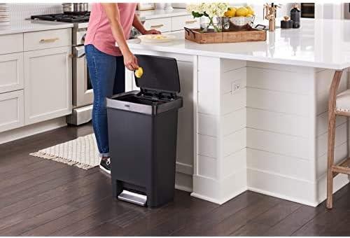 Charcoal Stainless Steel Rectangular Kitchen Trash Can with Pedal, 13 Gallon