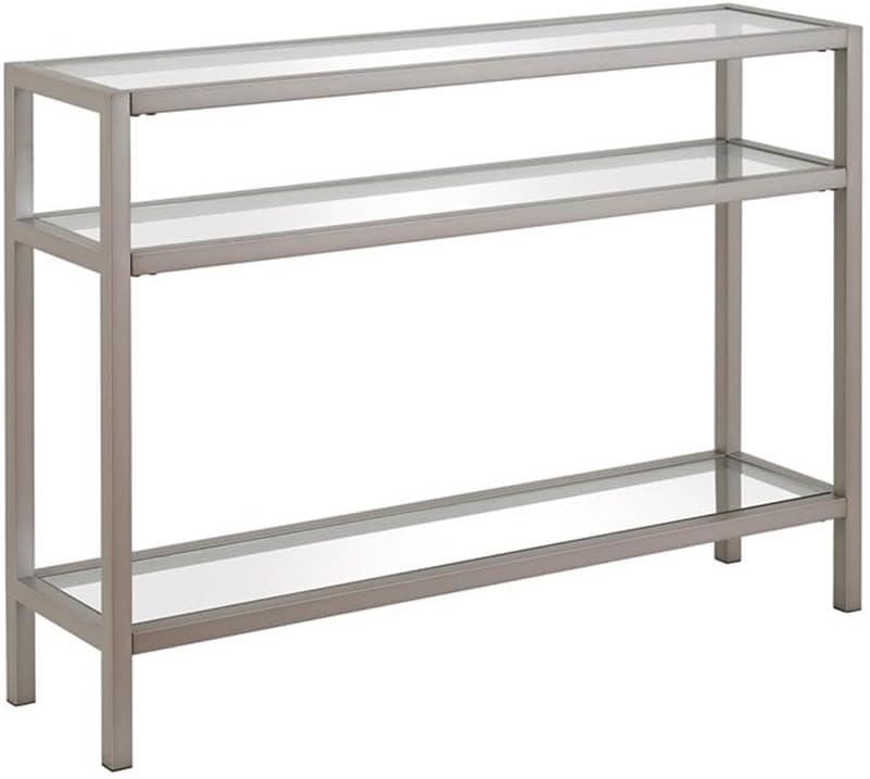 Evelyn&Zoe 42" Satin Nickel Metal/Glass Console Table