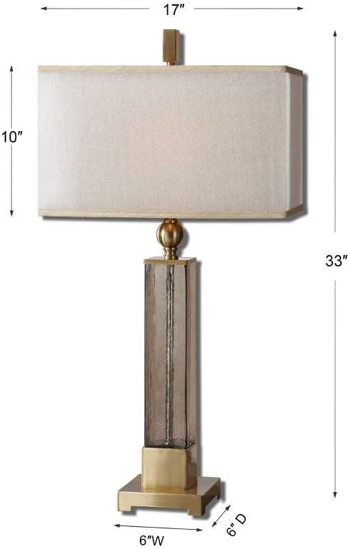 Caecelia Amber Glass and Brushed Brass Table Lamp with Double Shade