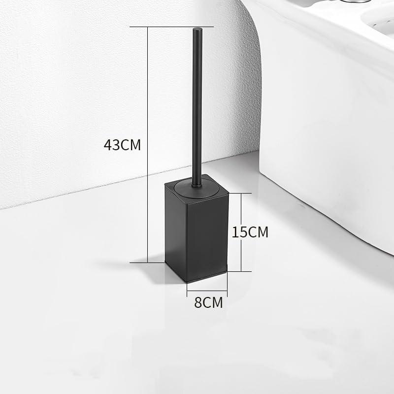 Stainless Steel Toilet Brush & Holder,Wall-Mounted, long handle,Square Toilet Brush Set,Heavy Duty Cleaner for Bathroom, with Removable Plastic Brush (Black)