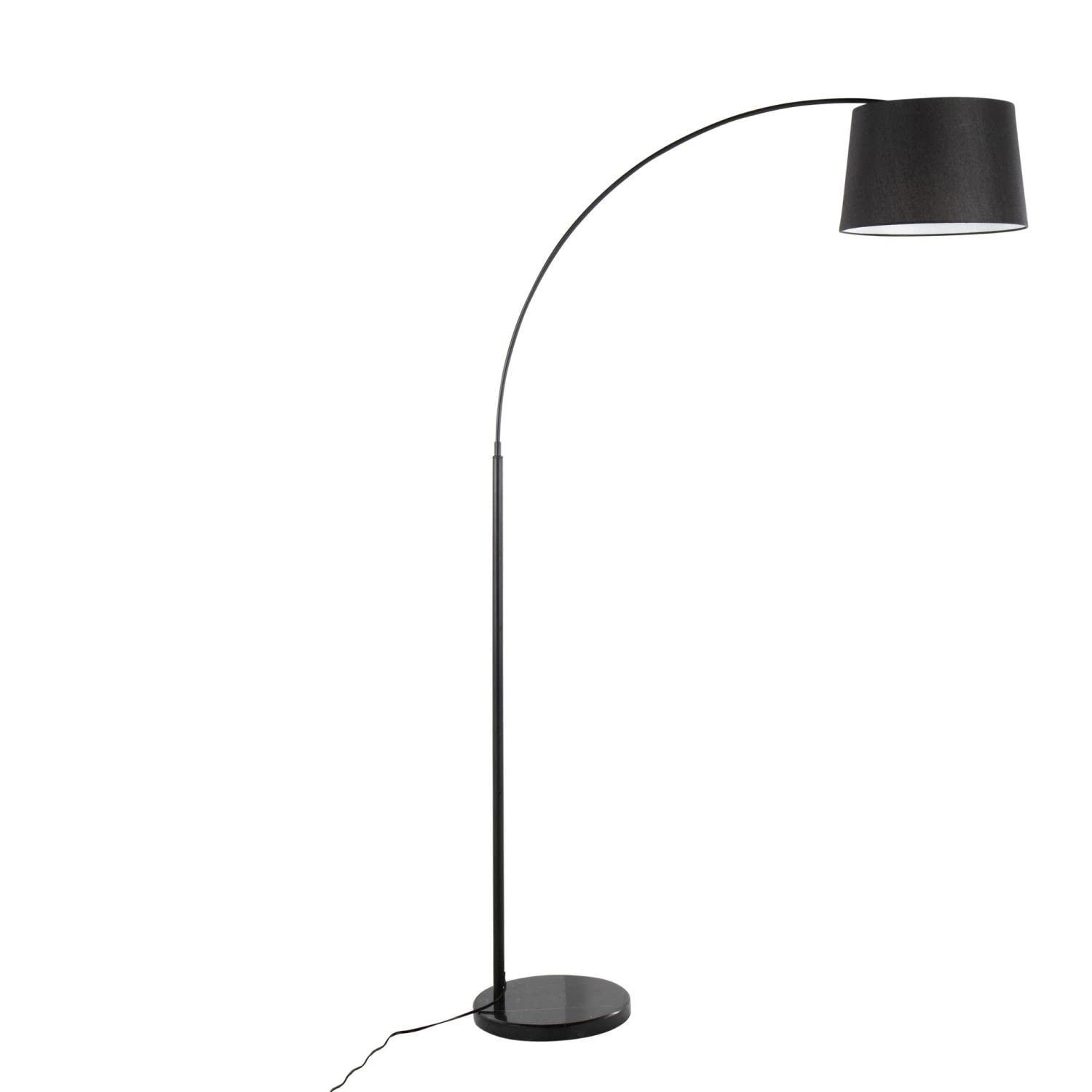 March Contemporary Floor Lamp in Black Marble and Black Metal with Black Linen Shade by LumiSource
