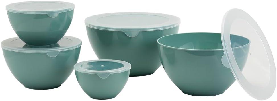 Fern Green 10-Piece Plastic Mixing Bowl Set with Lids