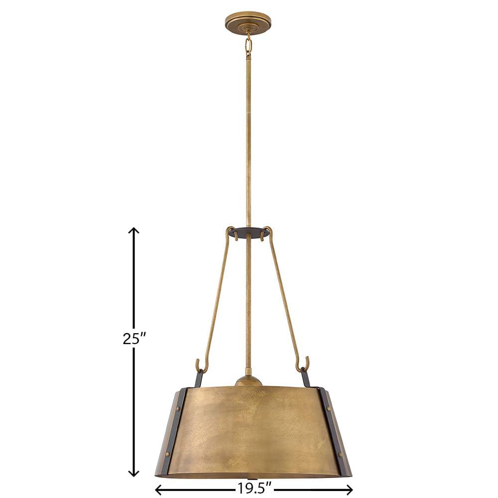 3 Light Large Drum Chandelier In Traditional-Rustic-Industrial Style 19.5 Inches Wide By 25 Inches High-Rustic Brass Finish Hinkley Lighting 3395Rs