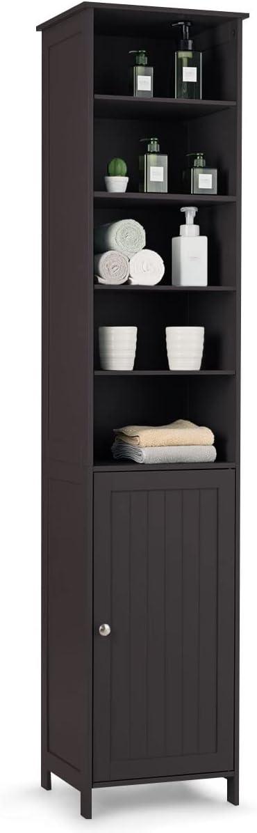 Costway 72''  Bathroom Tall Floor Storage Cabinet Freestand Shelving Display Brown