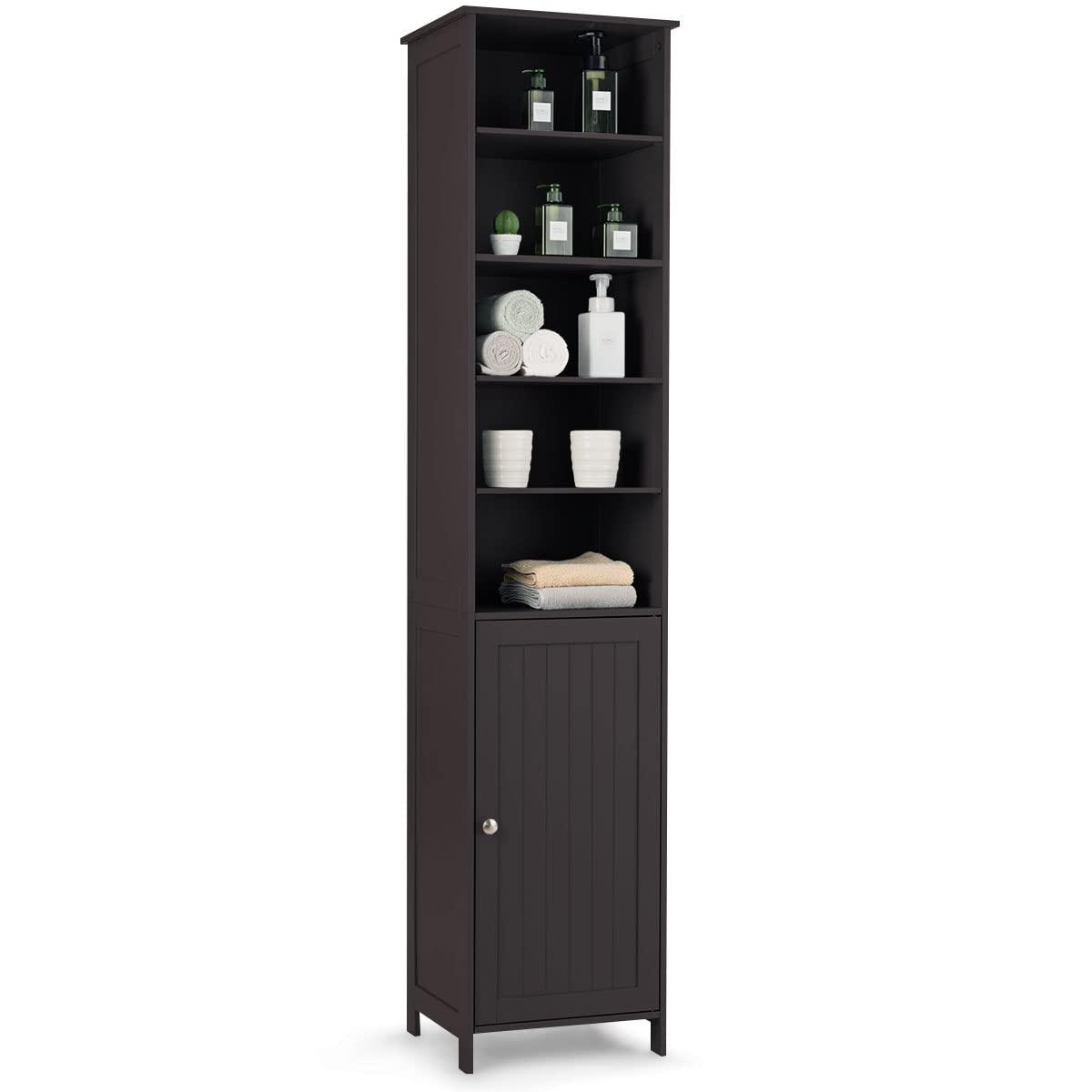 Costway 72''  Bathroom Tall Floor Storage Cabinet Freestand Shelving Display Brown