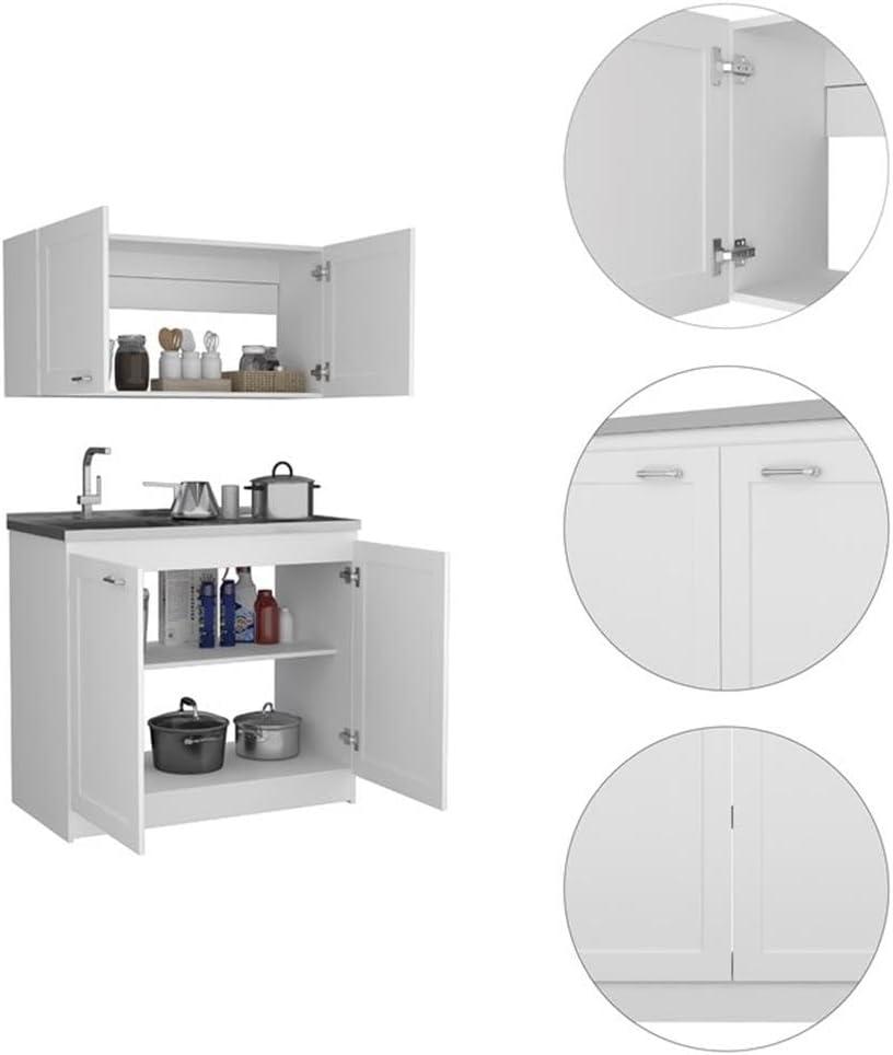White and Light Gray Manufactured Wood Kitchen Cabinet Set