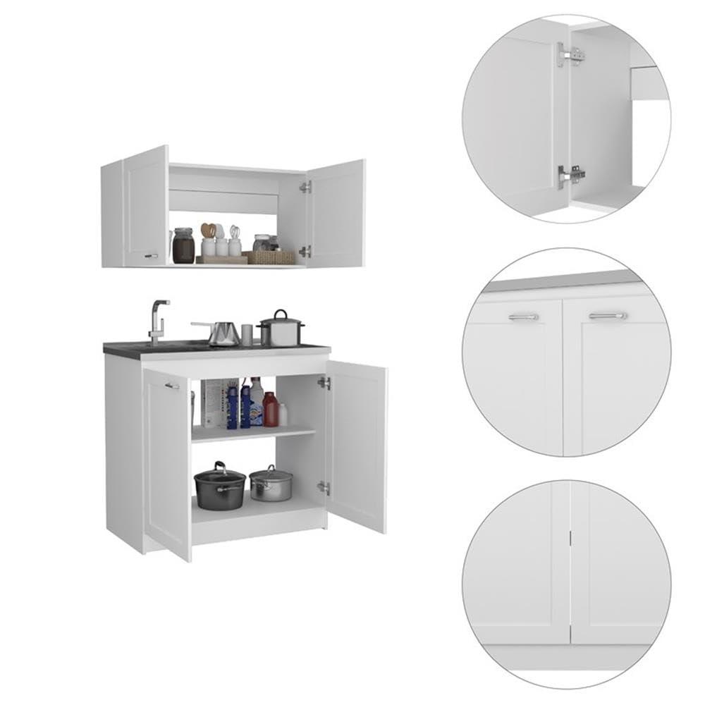 White and Light Gray Manufactured Wood Kitchen Cabinet Set