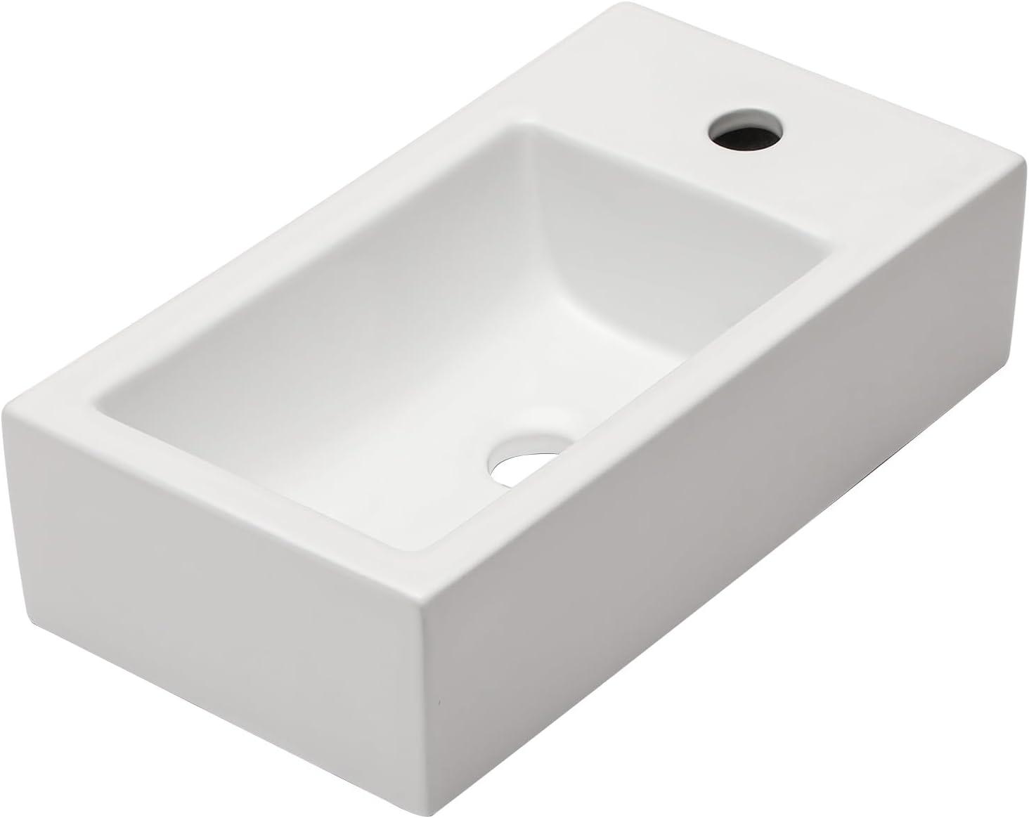 Lordear 10'' White Ceramic Rectangular Bathroom Sink