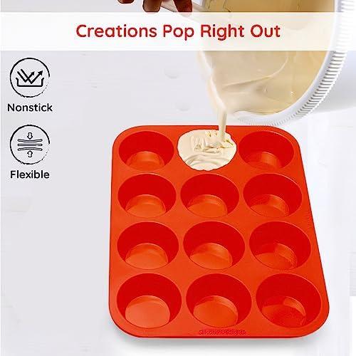 RUseeN Silicone Muffin Pan 2 Pack - 12 Cups Regular Silicone Cupcake Pan, Non-stick Silicone Great for Making Muffin Cakes, Tart, Bread - BPA Free and Dishwasher Safe