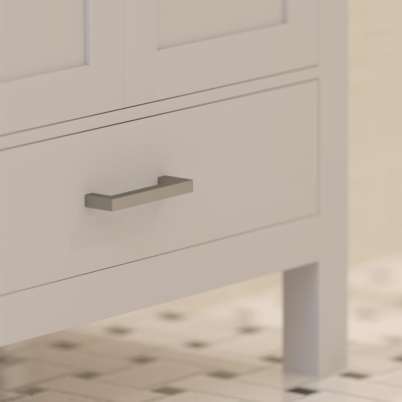 Ayna Decors Rooh 24 in White Bathroom Vanity Set with White Quartz Countertop | Ceramic Sink | 2 Soft Closing Doors | 1 Full Extention Soft Close Drawer | Brushed Nickel Hardware | AVR24WH3002