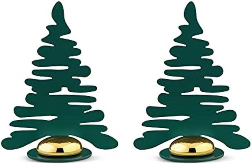 Emerald Green Steel Christmas Tree Figurine Set with Gold Accents